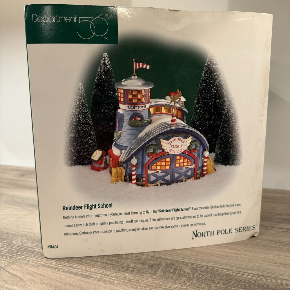 Dept 56 Reindeer Flight School North Pole Series Lights Up Tested Mint EUC 56404